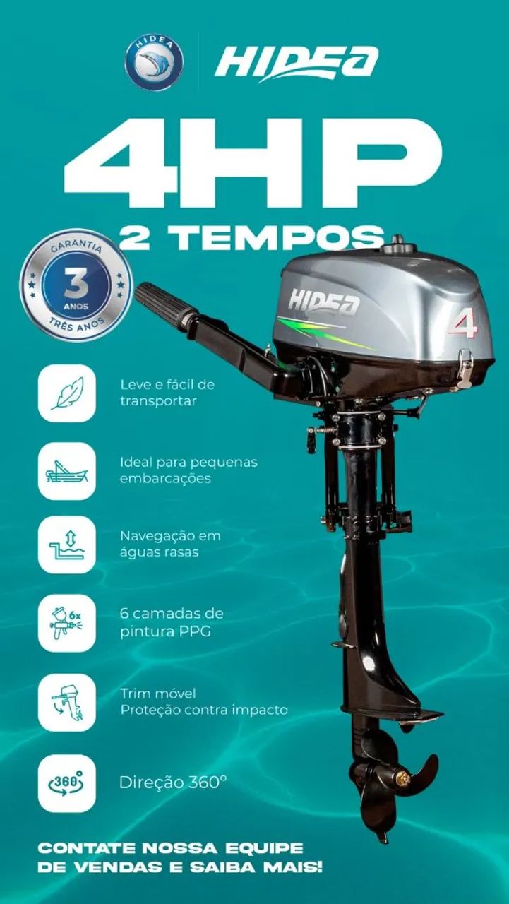 Motor de popa Hidea 4Hp 2T - Foto 2