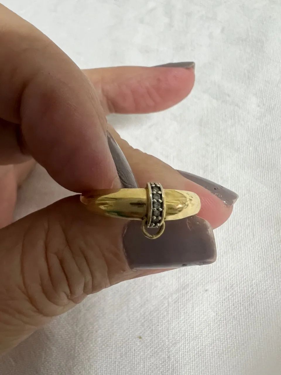 Anel ouro 18 com 6 brilhantes e argolinha para pingente  - Foto 4