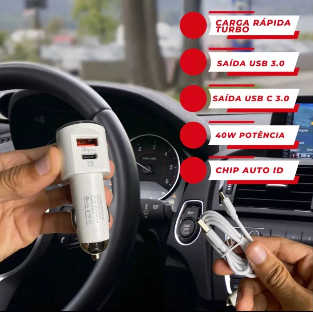 Carregador Celular Automotivo USB Turbo