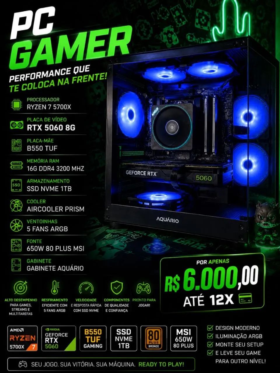 Pc gamer ryzen 7 5700 x nvidia 5060