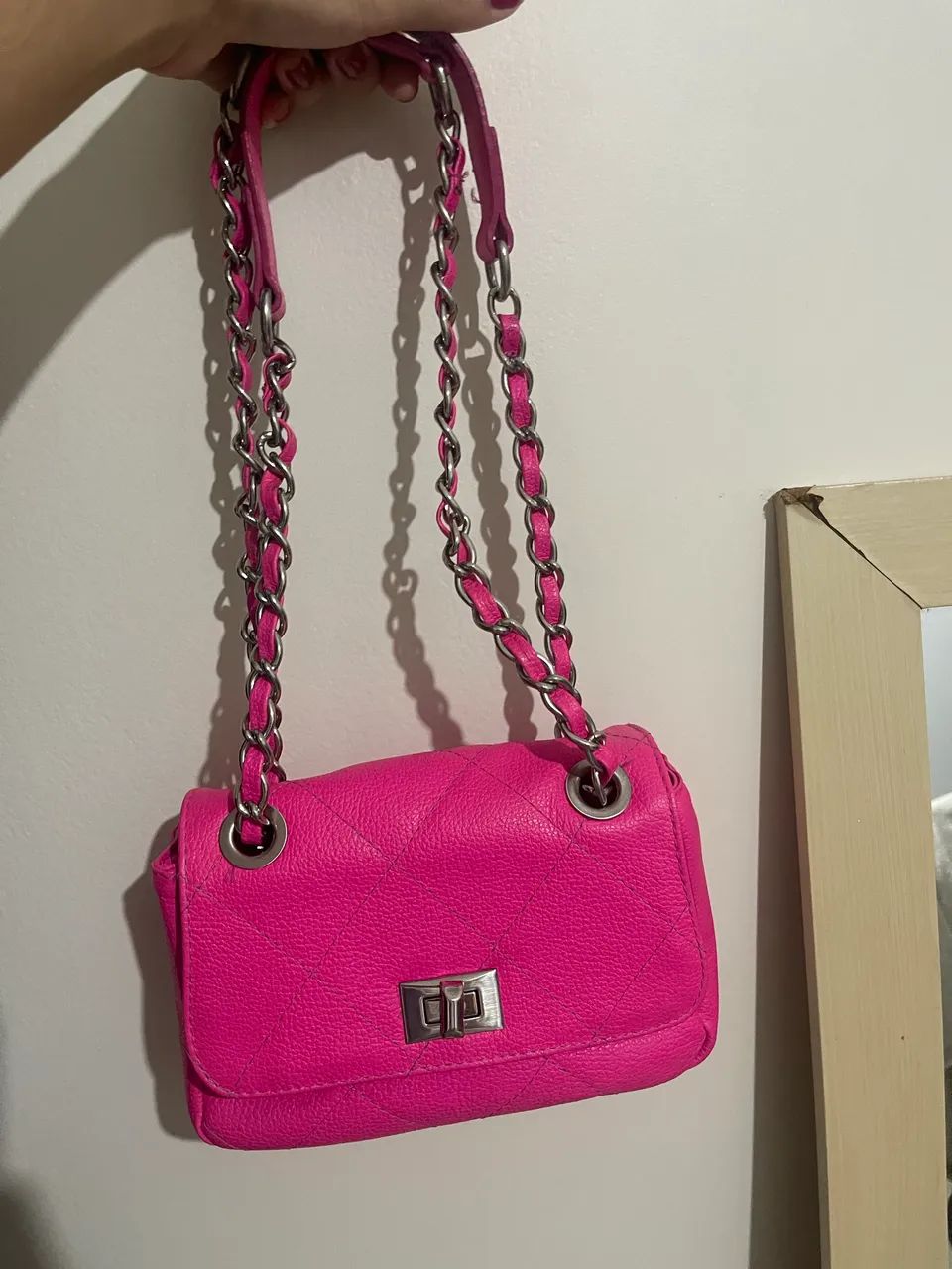 Bolsa pink alça transversal - 100% couro legítimo  - Foto 4