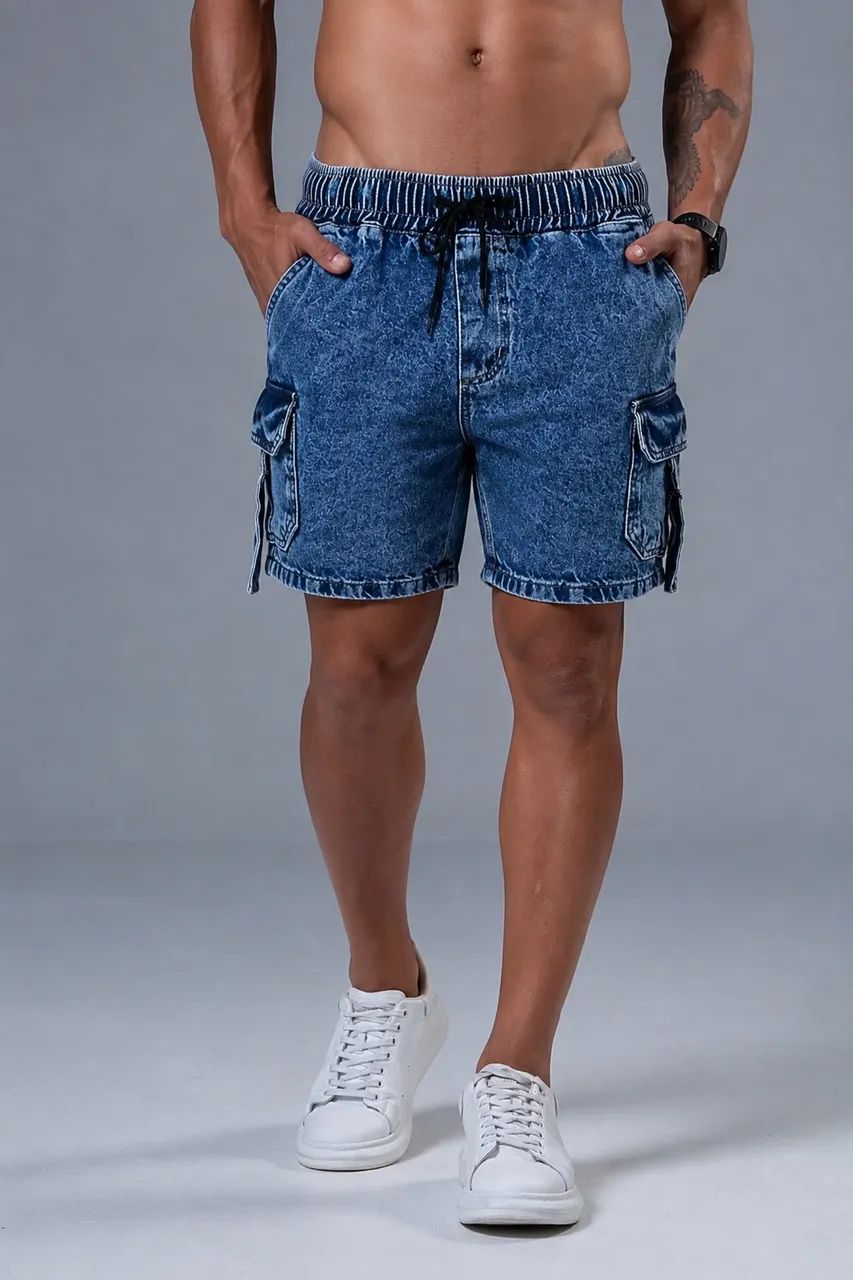 Short jeans cargo tiras - Foto 4