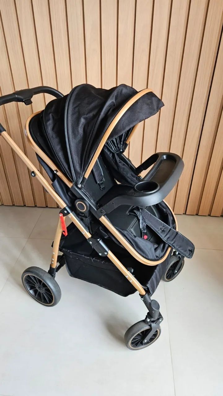 Carrinho de bebê com moisés e bebê conforto