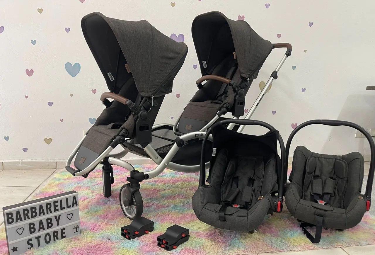 Carrinho de gêmeos duplo e bebê conforto zoom abc design Risus  - Foto 4