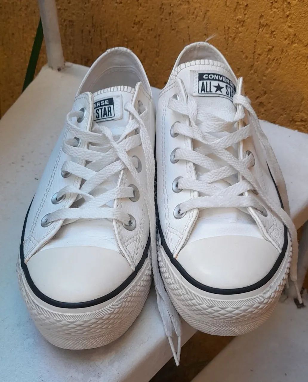 Tênis All Star Plataforma de Couro Branco Original