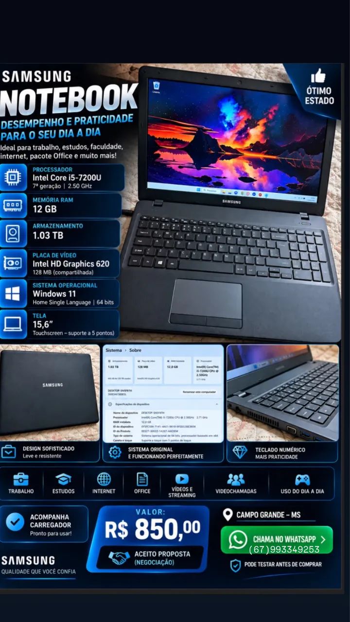 ? Notebook Samsung Core i5 | 12GB RAM | 1TB 