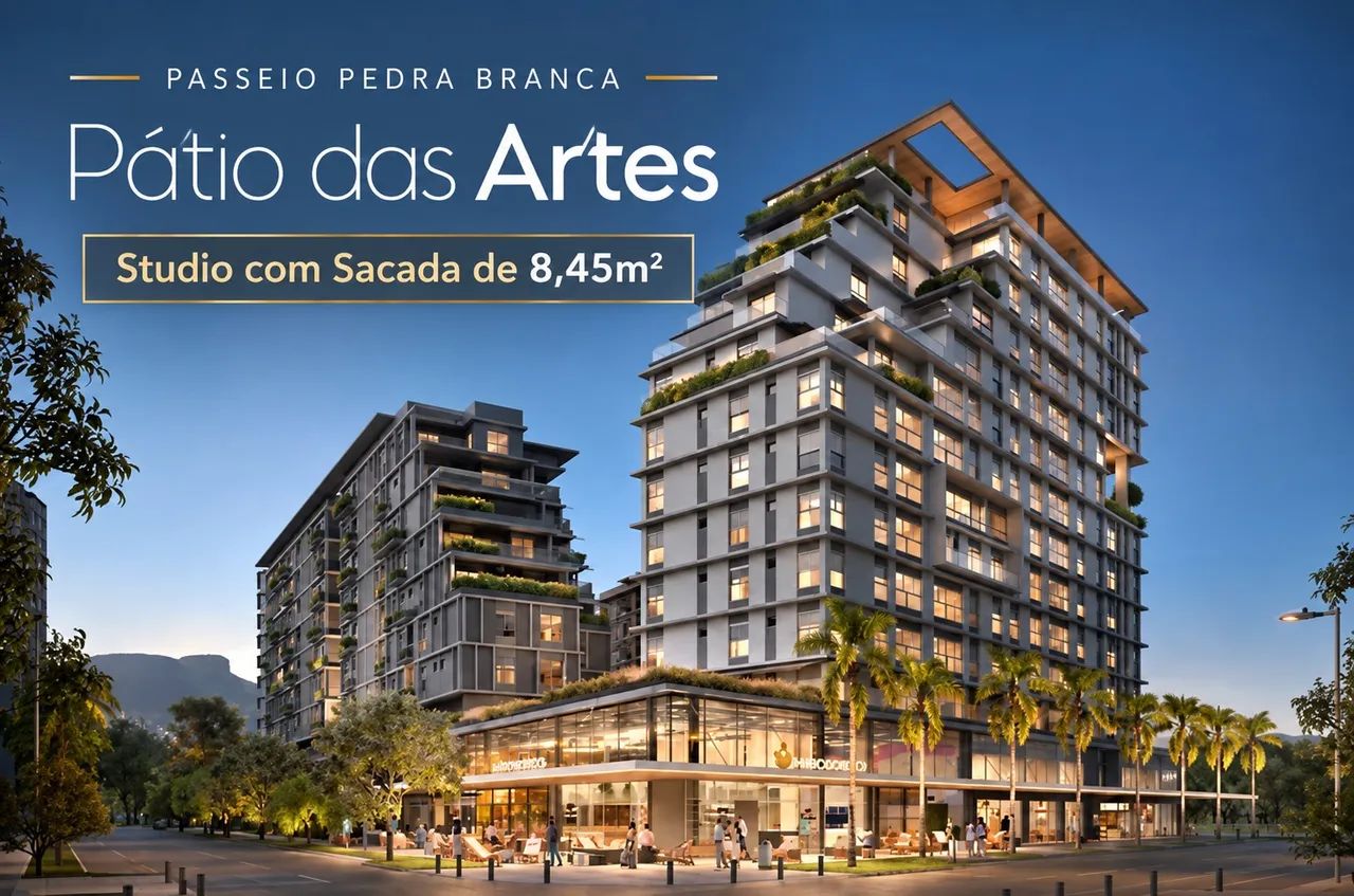 Studio com sacada no Pátio das Artes | 42,81m² | Face Norte | Pedra Branca