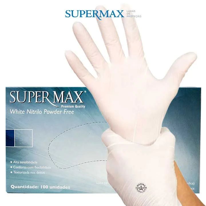 Luva Supermax White Sem Pó | Caixa com 100 Unidades | P e M - Foto 2