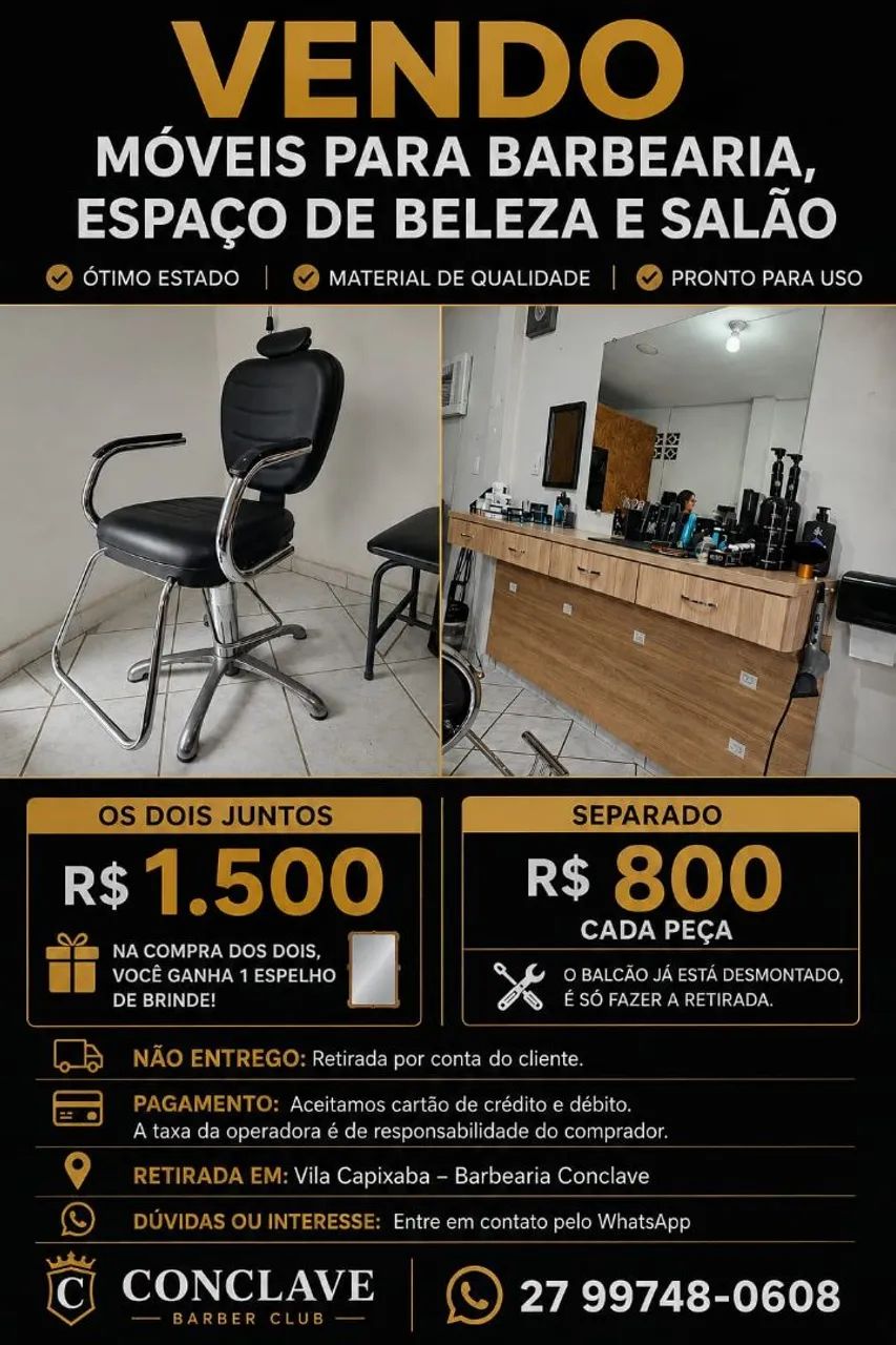 Balcão/ cadeira/ espelho para espaço de beleza, barbearia 