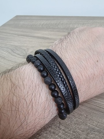 Pulseira de Couro Multi-camadas fivela magnetica aço inoxidável.  - Foto 2