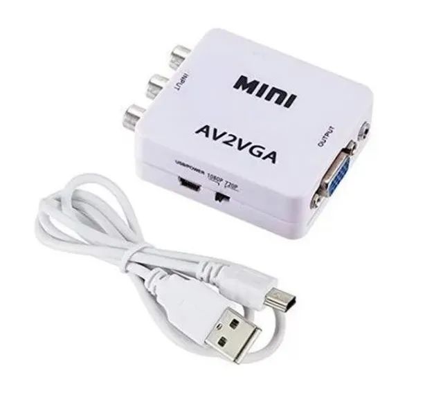 Adaptador Conversor Av X Vga Av2 Mini HD Áudio e Vídeo 