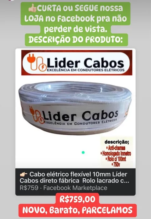 Cabo Elétrico Flexível Líder Cabos - Rolo Lacrado várias bitolas