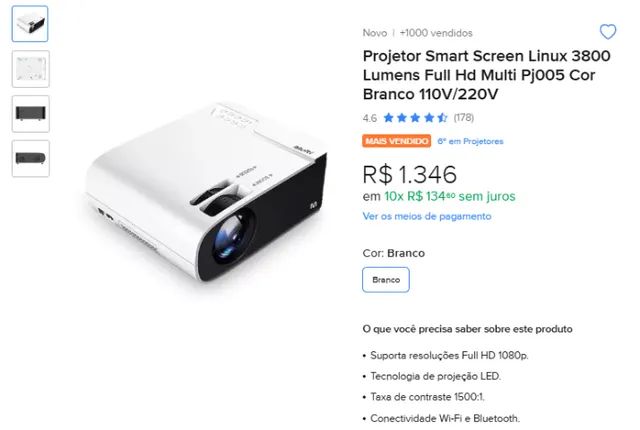Projetor Smart Screen Multilaser 3800 Lumens Full Hd - Pj005 NOVO lacrado