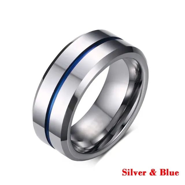 Anel Aliança Compromisso Aro Azul Açoinox Casual 8mm Prateado
