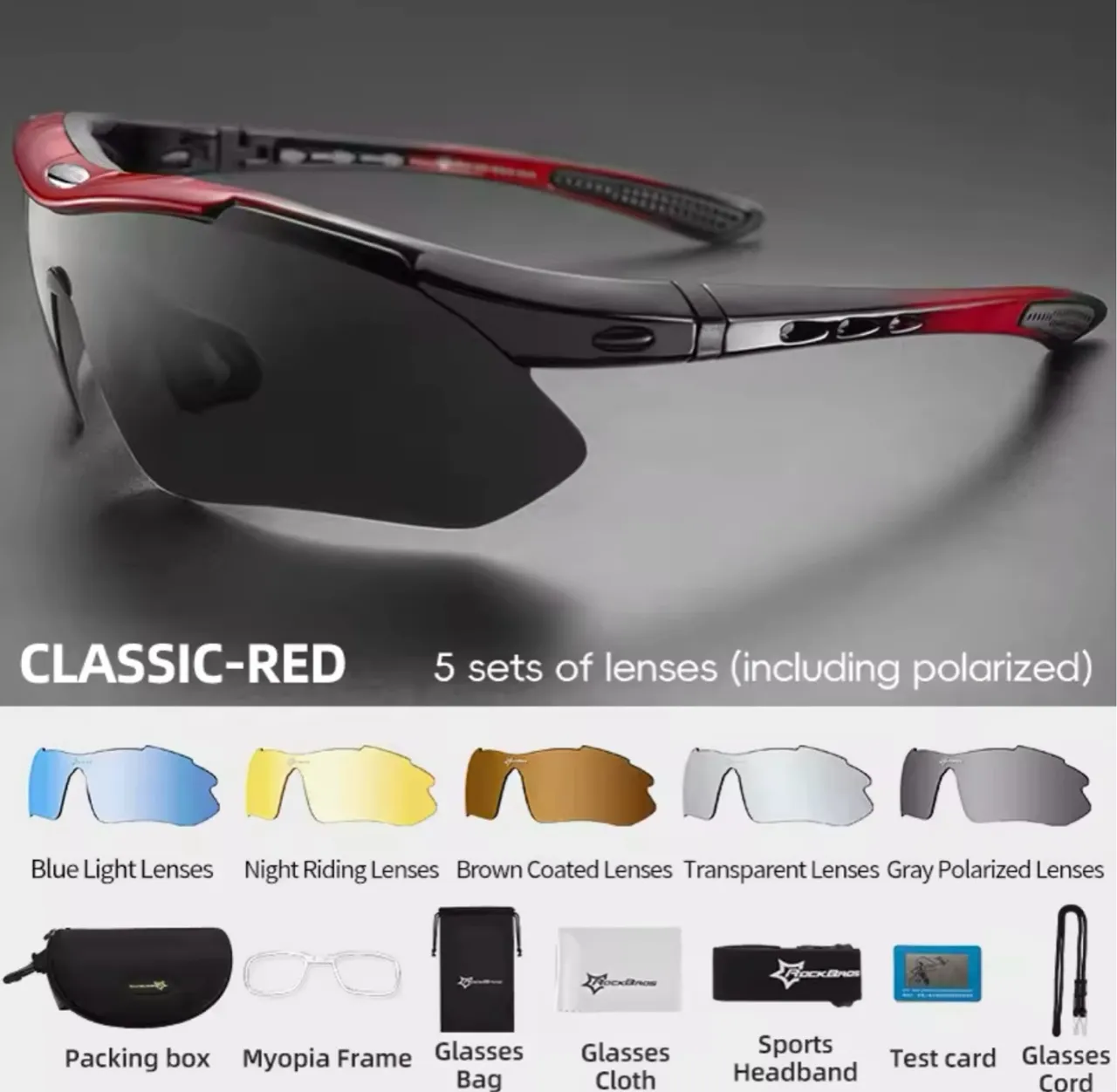 Óculos Rockbros Original azul e Vermelho