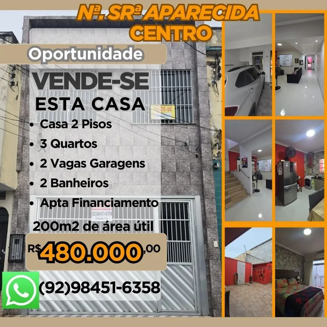 VENDE-SE EXCELENTE CASA 2 PISOS - BAIRRO APARECIDA - PROX CENTRO