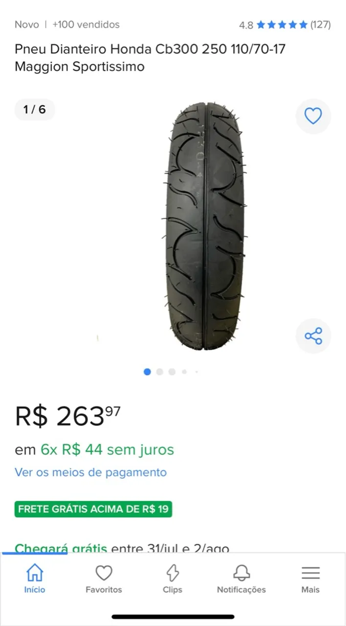 Pneu Dianteiro 110/70-17 Maggion Sportissimo Cb 250 300 fazer 250 fz25
