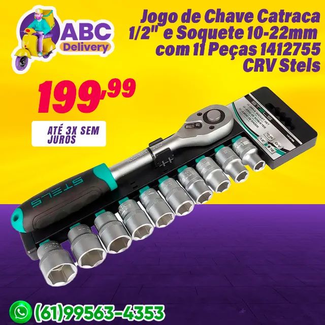 Jogo de Chave Catraca 1/2  e Soquete 10-22mm com 11 Peças 1412755 CRV Stels