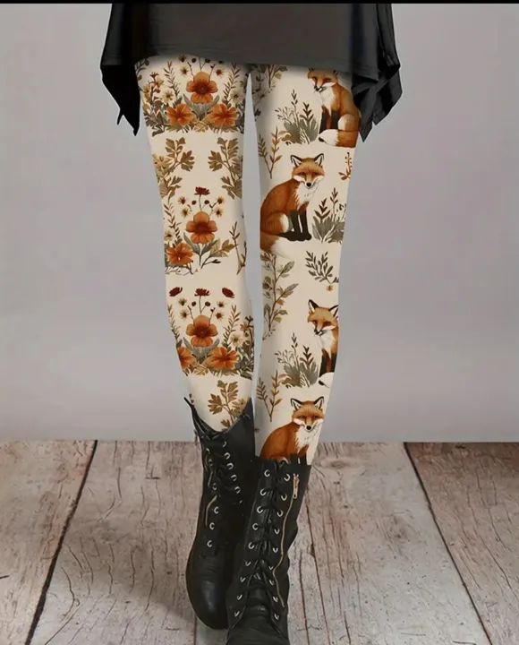 Legging de raposa com flores - tamanho G 