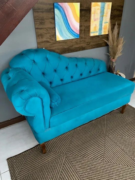 Sofá Chaise Longue Azul Turquesa - Foto 3