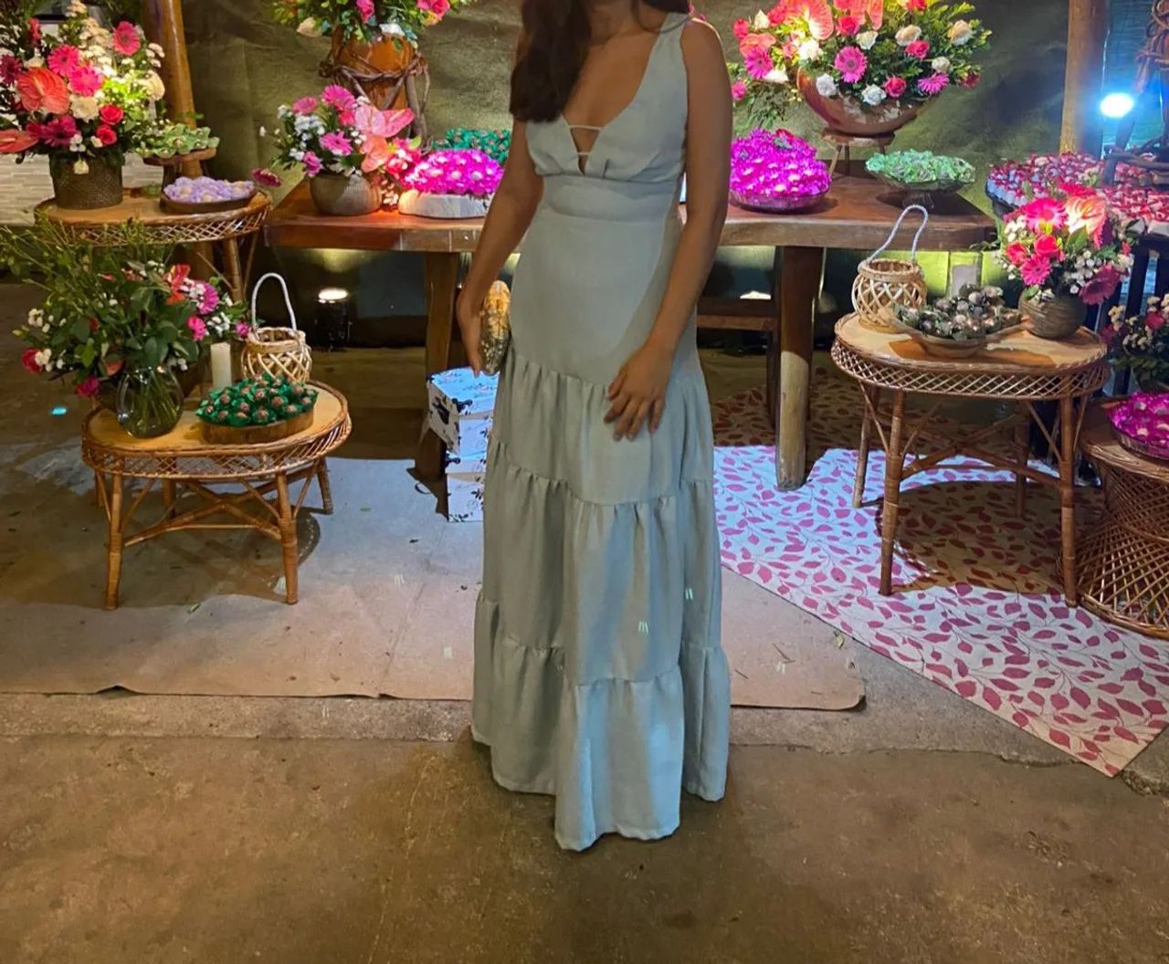 Vestido Longo Festa Azul Claro Chiclé - Foto 4