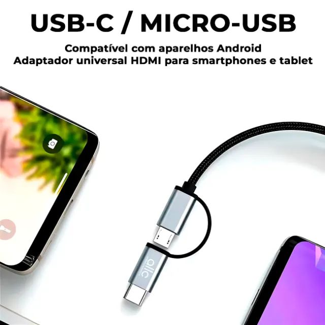 Cabo Adaptador USB-C Micro USB para HDMI Compatível com Samsung Xiaomi Motorola S6 Lite - Foto 2