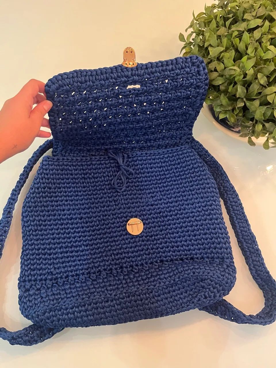 Mochila de crochê azul - Foto 2