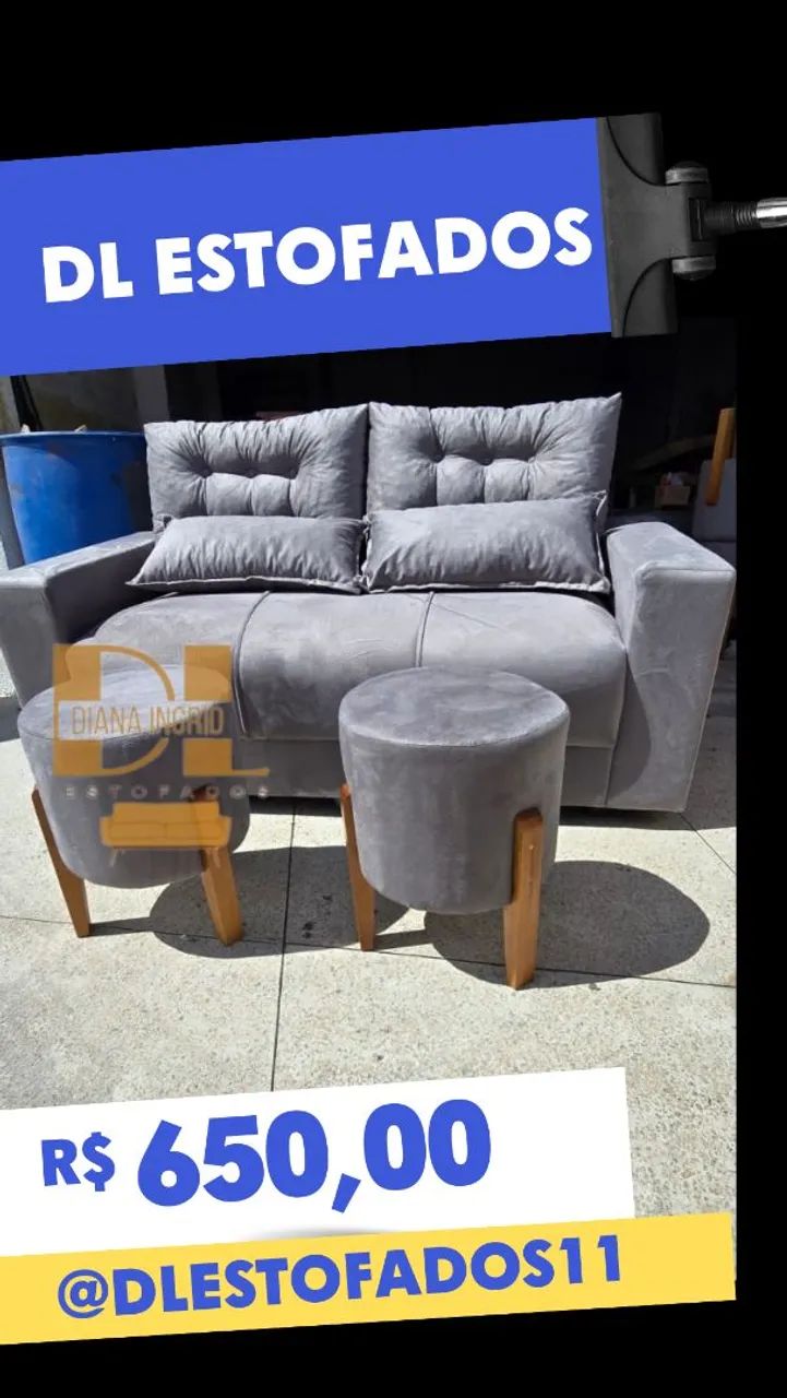 Sofá com 3 lugares e 2 puffs - Foto 2