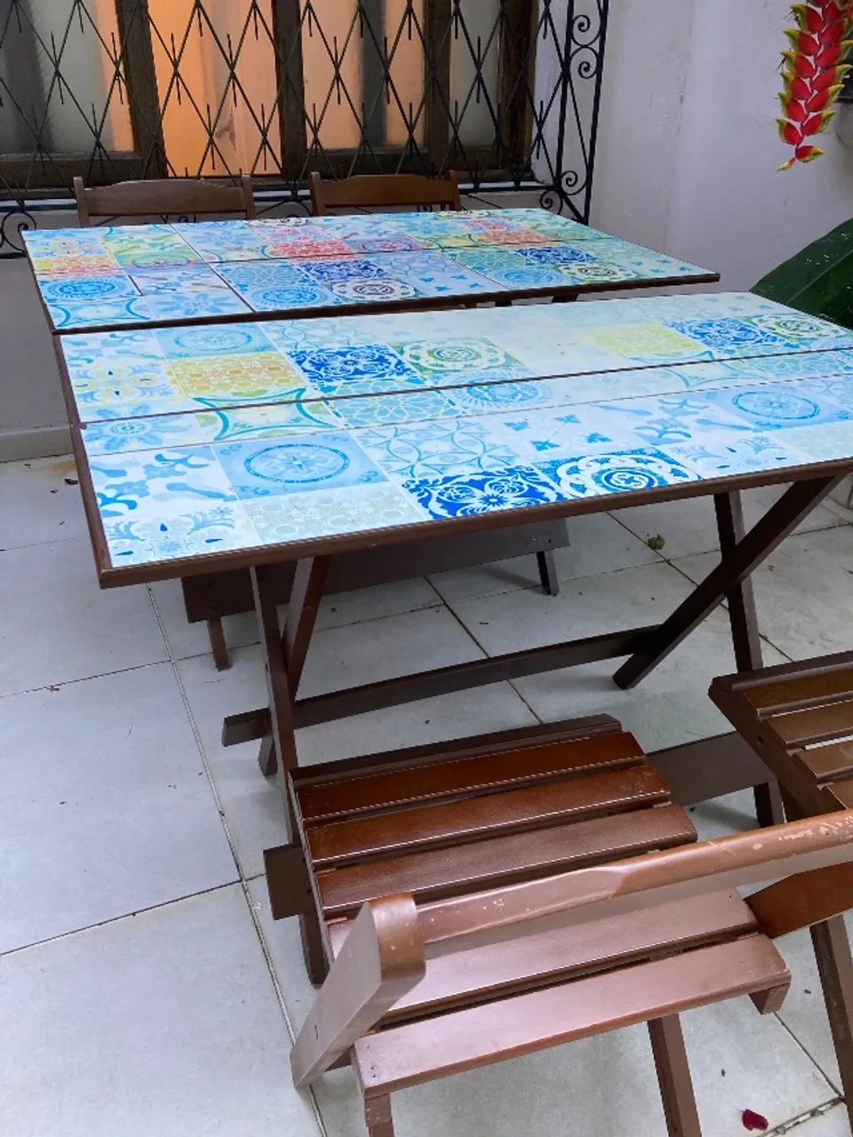 Conjunto de mesa de festa 2 mesas de 1,30x0,70 e 10 cadeiras