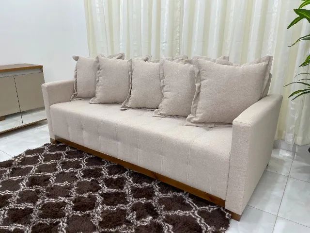 Sofá Cama Casal 4 Lugares e 5 Almofadas Feeling 210cm- Produto Novo Entrega Rápida