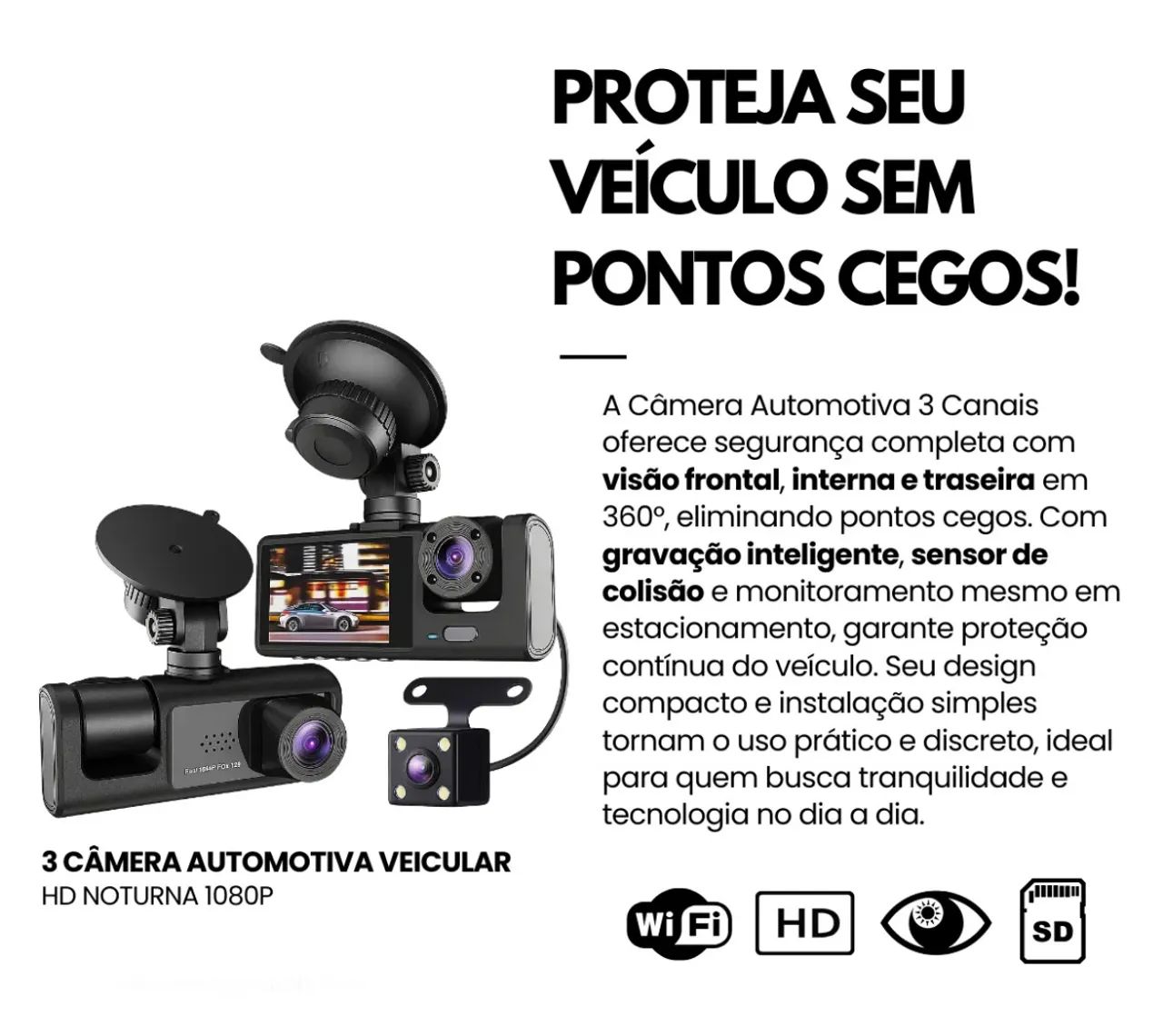 Câmera De Painel De Carro 1080p Lentes+wif+câmera De Visão - Foto 2