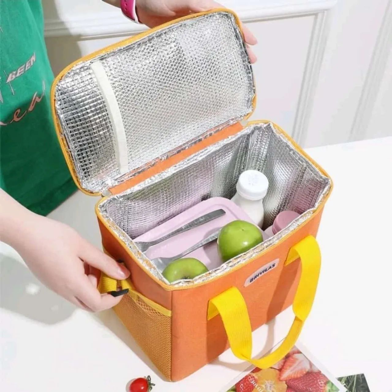 Bolsa Térmica para Almoço - Azul com Amarelo - Foto 2