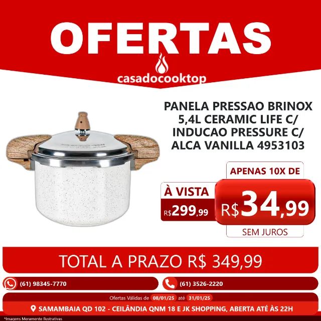Panela Pressão Brinox 5,4L Ceramic Life c/ Indução Pressure c/ Alça Vanilla 4953103