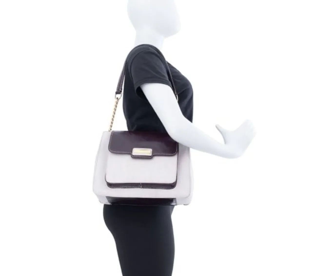 Bolsa de Ombro Luxo - Marfim Marrom - Couro Legítimo Anandra 