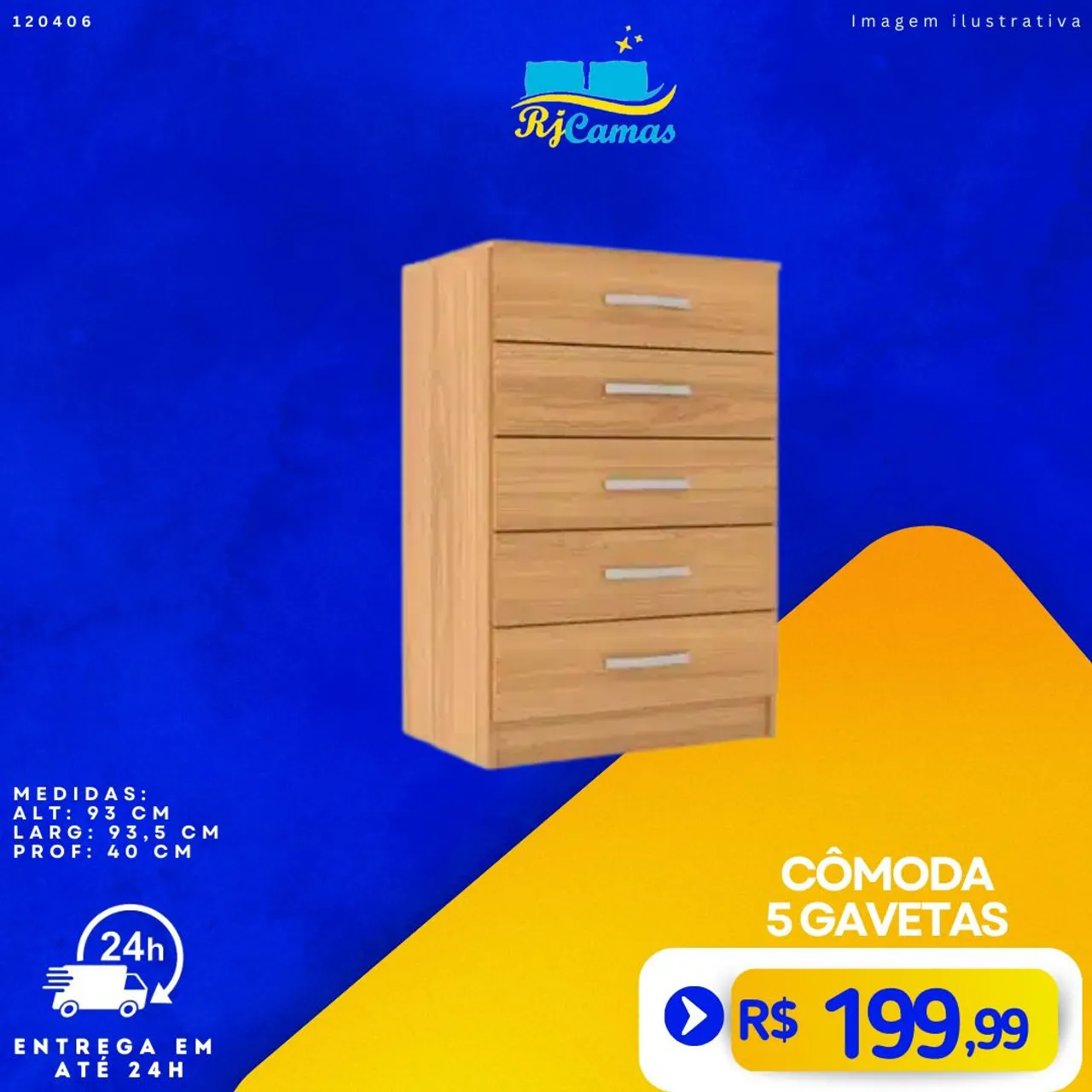 Cômoda 5 gavetas R$ 199,99 - Entrega em até 24h