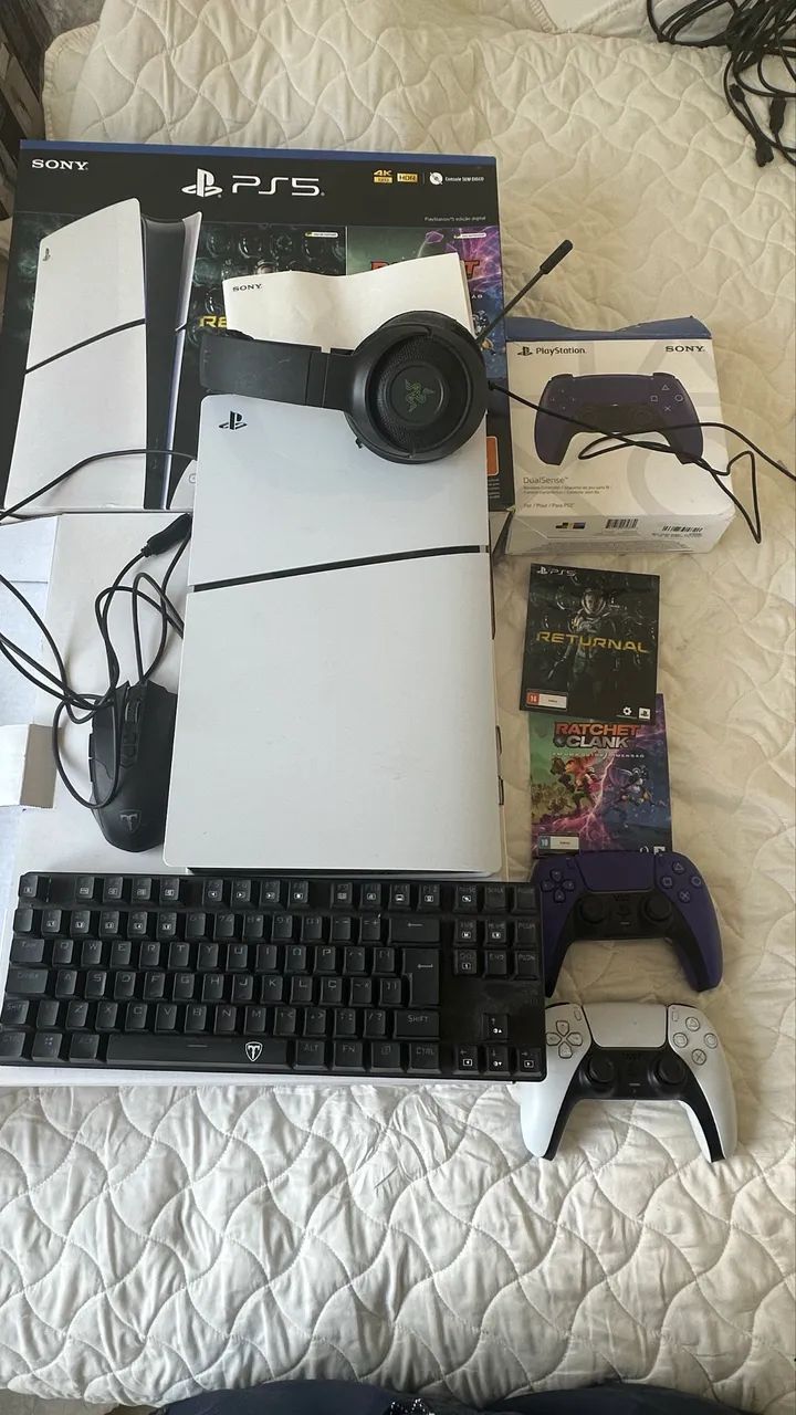 PS5 + Monitor LG 240Hz + 2 Controles (1 Roxo) + Teclado e Mouse - Foto 5