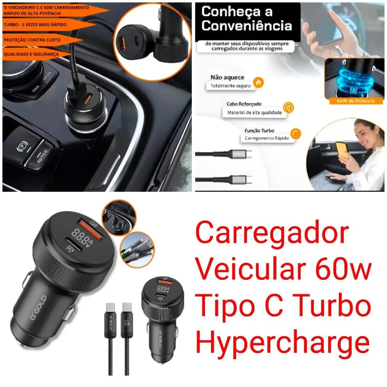 Carregador Veicular 60w Tipo C Turbo Hypercharge