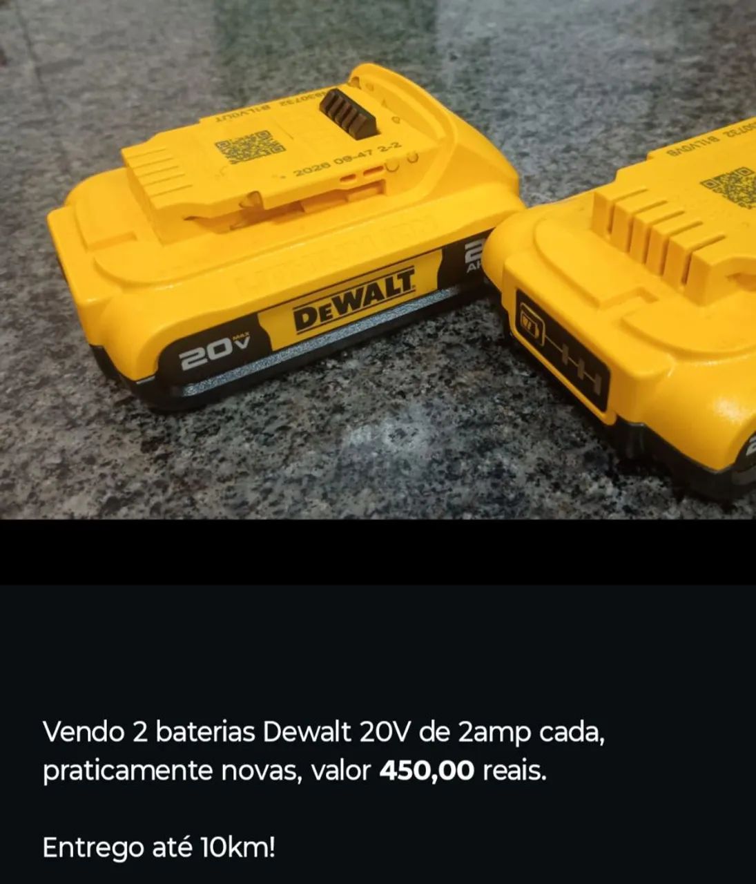 Bateria da Dewalt 20v de 2amp.