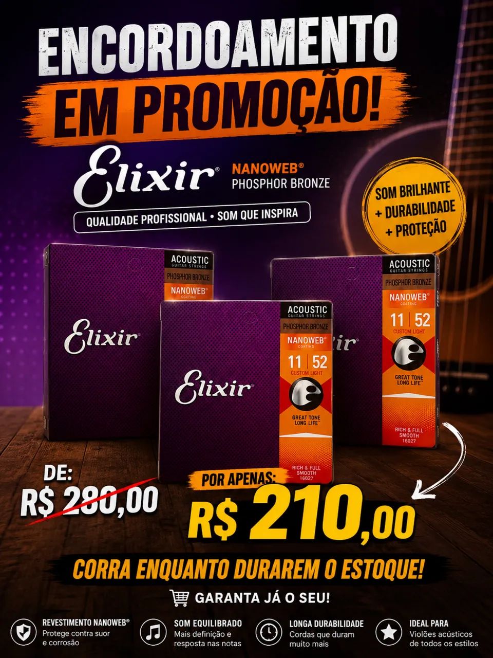 Elixir Nanoweb 11-52 Phosphor Bronze - Custom Light - Foto 2