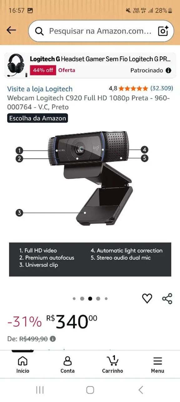 Web can logitech 1080p hd - Foto 4
