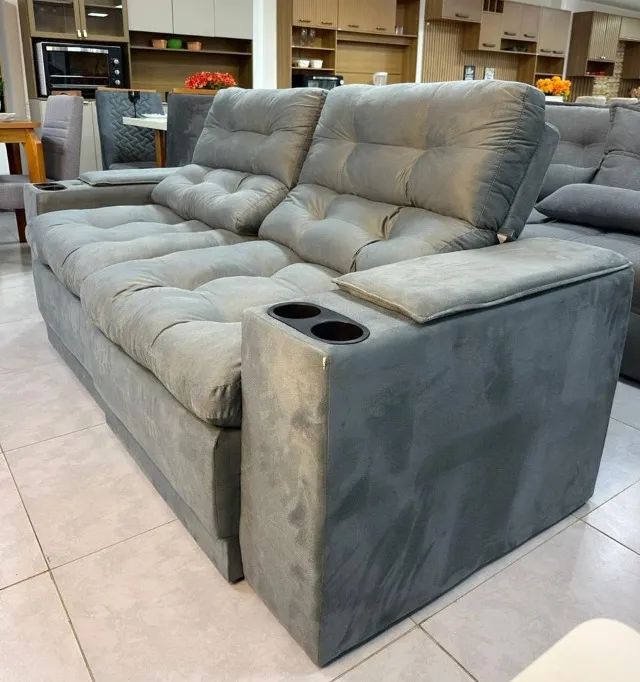 Sofá Retrátil e Reclinável BestHouse 2,05m Porta Copo e USB -ENTREGA RÁPIDA! - Foto 2