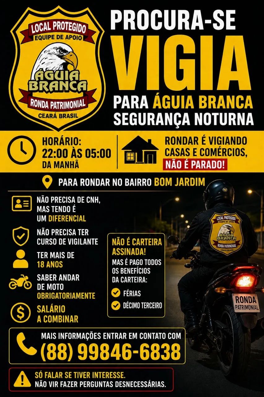 Vaga para quem mora nas proximidades do bom jardim