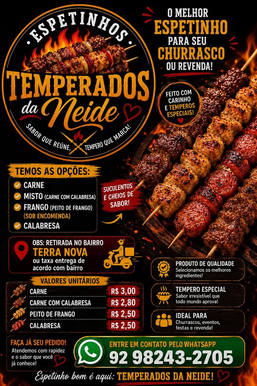 Espetinhos temperados da Neide 