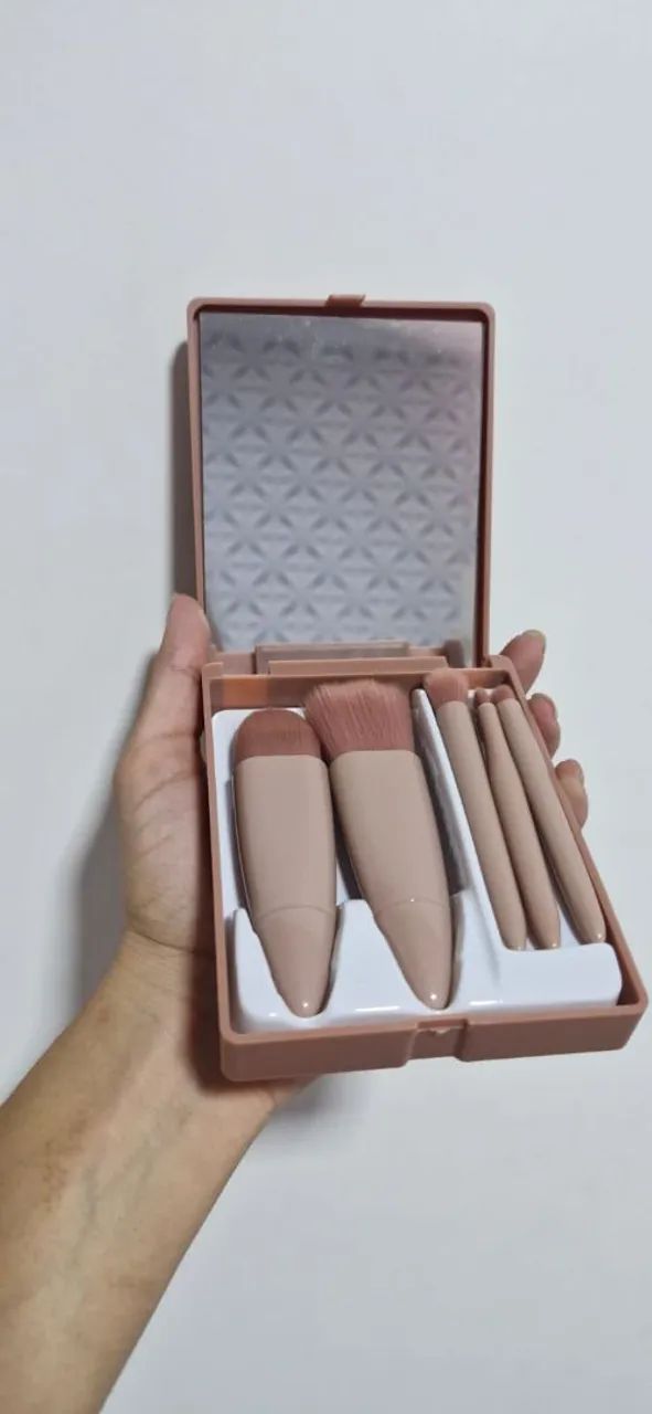 Kit 5 mini pincéis com espelho e estojo