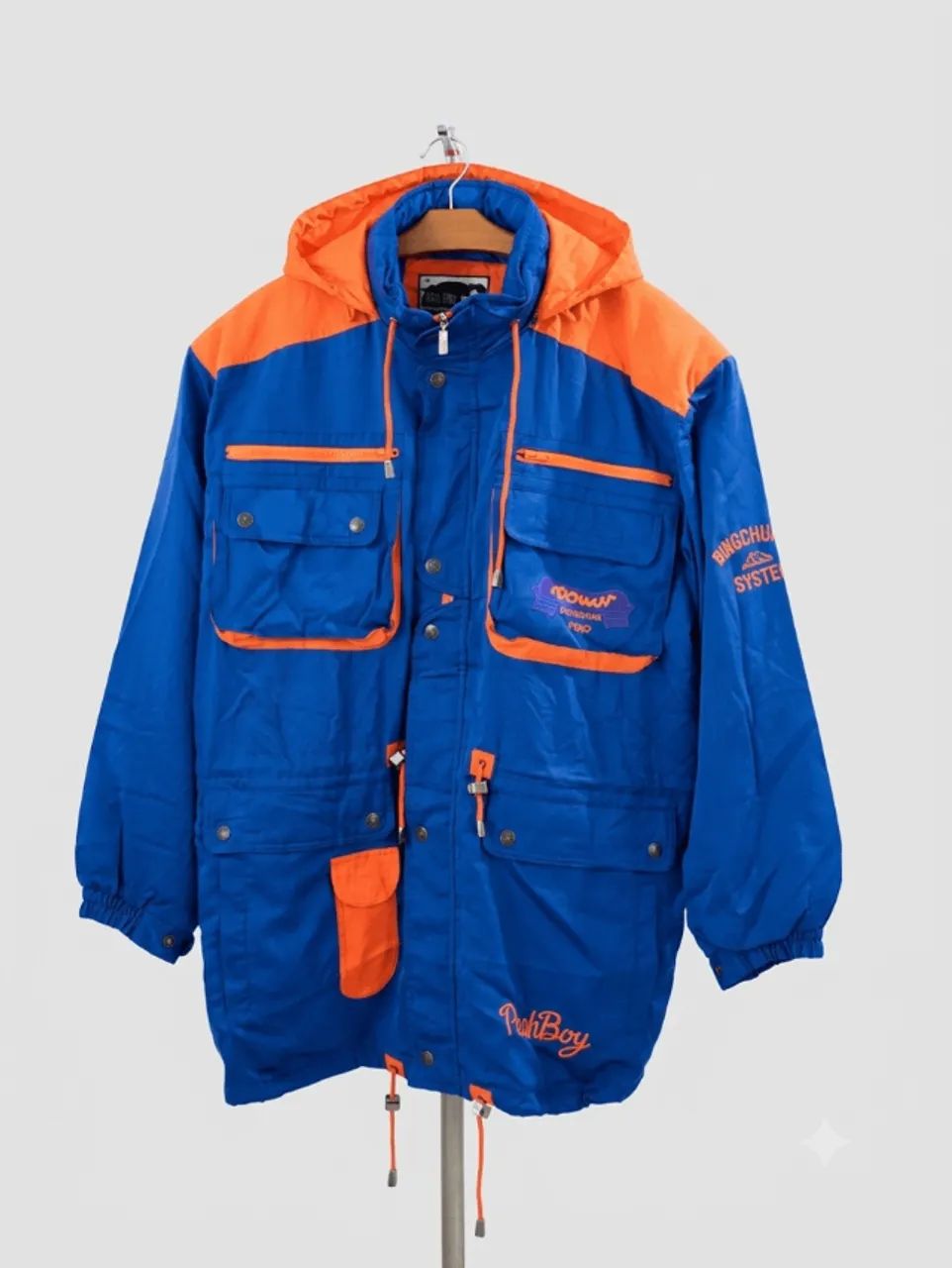 jaqueta bingchuan vintage 90's deadstock azul laranja tamanho g