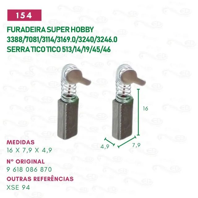 escova carvão para furadeira super hobby motor reparo cod:154 c16x7,9x4,9