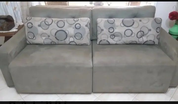 Sofá 4 Lugares 2,3m Tecido Suede Molas Bonnel Assento Retrátil Cinza Escuro com Almofadas