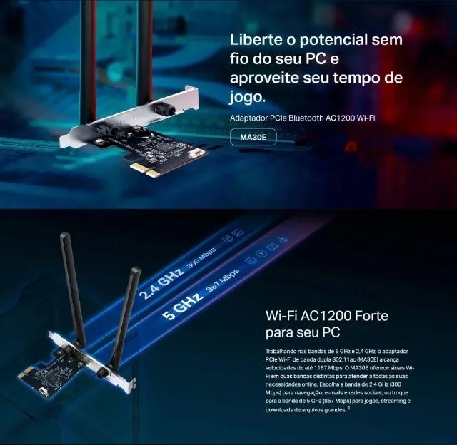 Placa de Rede PCie Wifi Bluetooth Ma30e Mercusys - Foto 3