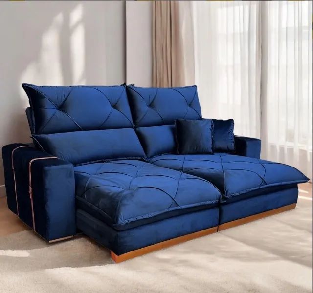 Sofá Retrátil Supreme Bello 230 Veludo Azul - Foto 2