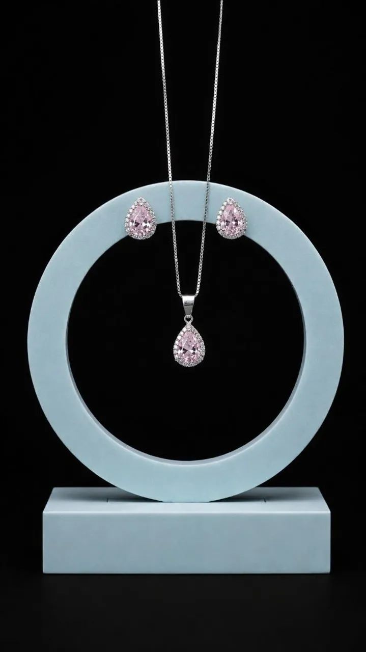 Conjunto Cravejado Gota Prata 925